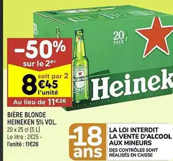 Leader Price Bière blonde heineken 5% vol. -50% sur le 2ème offre