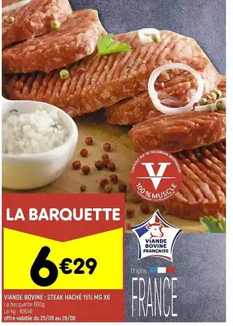 Leader Price Viande bovine : steak haché 15% mg offre