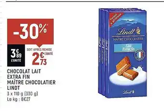 Spar Chocolat lait extra fin maître chocolatier lindt offre