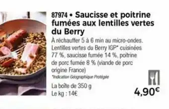 Thiriet Saucisse Et Poitrine Fumées Aux Lentilles Vertes Du Berry offre