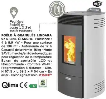 Bricomarché Poêle à granulés lindara 97 s-line étanche qlima offre