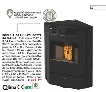 Bricomarché Poêle à granulés isotta 94 s-line qlima offre