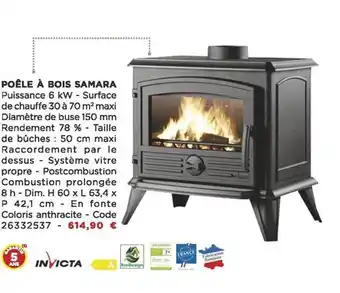 Bricomarché Poêle à bois samara invicta offre