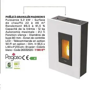Poêle à granulés madison 5 pegaso