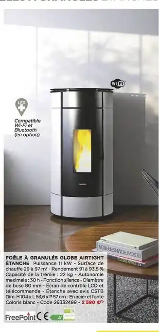 Bricomarché Poêle à granulés globe airtight étache freepoint offre