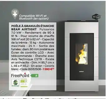 Bricomarché Poêle à granulés étanche beam airtight freepoint offre