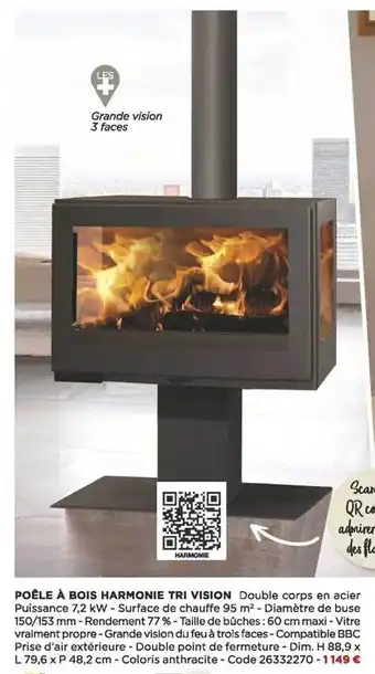 Bricomarché Poêle à bois harmonie tri vision offre