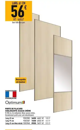 Batkor Porte de Placard Coulissante Acacia Crème offre