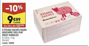 Leader Price 8 steaks hachés façon bouchère 100% pur boeuf surgelés offre