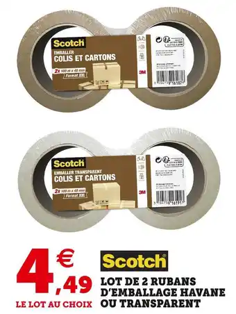 Super U Scotch lot de 2 rubans d’emballage havane ou transparent offre