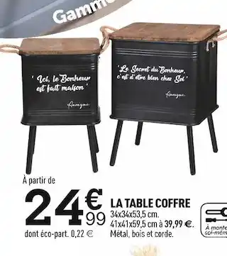 Centrakor La table coffre offre