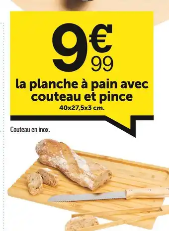 Centrakor La planche à pain avec couteau et pince offre
