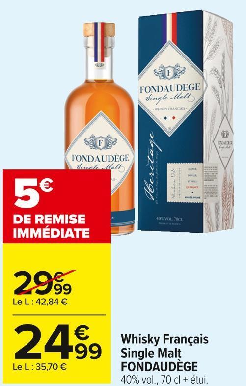 Promo Fondaudège whisky français single malt chez Carrefour Market