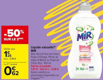 Carrefour Market Mir liquide vaisselle offre