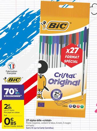 Carrefour Market Bic 27 stylos-bille cristal offre