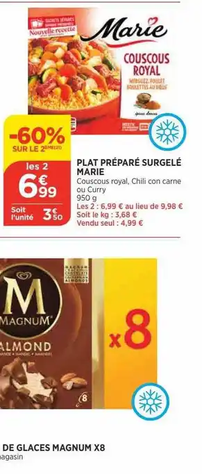 Bi1 Plant préparé surgelé marie, glaces magnum x8 offre