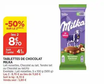 Bi1 Tablettes de chocolat milka offre