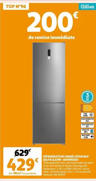 Auchan Réfrigérateur congélateur bas qilive q.6789 - 600095050 offre
