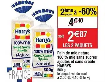 Cora Pain de mie nature 100% mie sans sucres ajoutés et sans croûte harrys offre