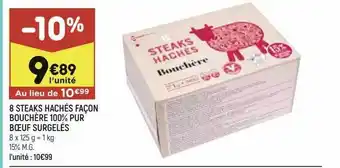 Leader Price 8 steaks hachés façon bouchère 100% pur bœuf surgelés offre