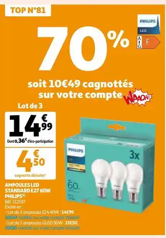 Auchan Ampoules led standard e27 60w philips offre