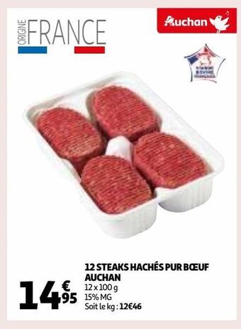 Auchan 12 steaks hachés pur bœuf auchan offre