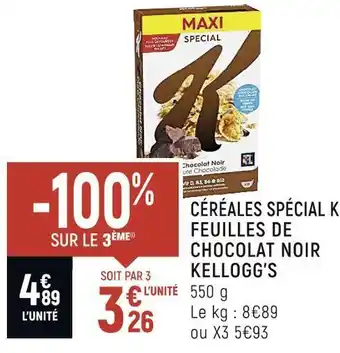 Spar Kellogg’s céréales spécial k feuilles de chocolat noir offre