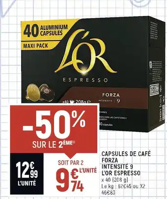 Spar L’or capsules de café forza intensité 9 espresso offre
