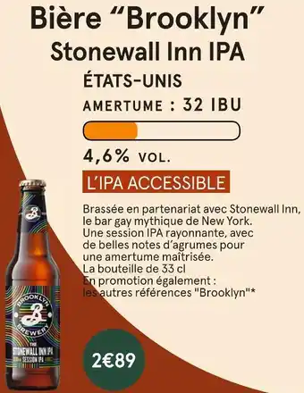 Monoprix Brooklyn bière stonewall inn ipa offre
