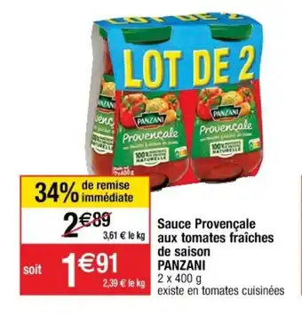 Cora x Carrefour PANZANI sauce provençale aux tomates fraîches de saison offre