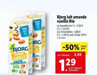 Lidl Bjorg lait amande vanille bio offre