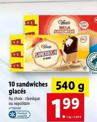 Lidl 10 sandwiches glacés gelatelli offre