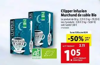 Lidl Clipper infusion marchand de sable bio offre