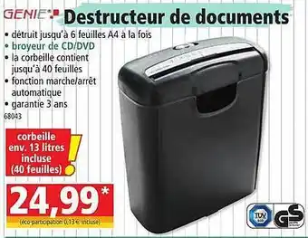 Norma Destructeur de documents genie offre