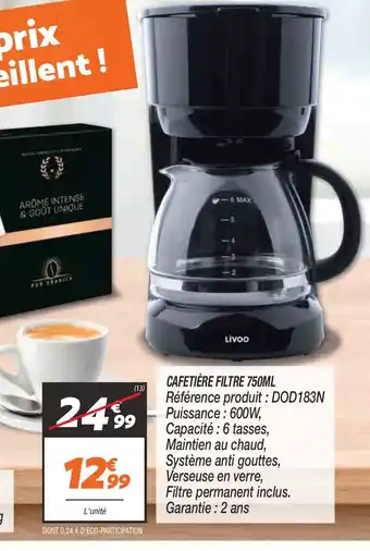Netto Cafetière Filtre 750ml offre