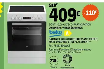 E.Leclerc Beko Cuisinière Vitrocéramique offre