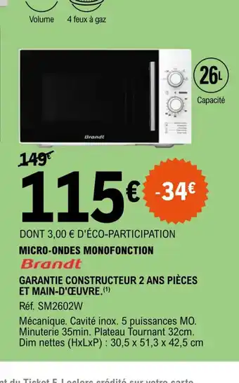 E.Leclerc Brandt Micro-Ondes Monofonction offre
