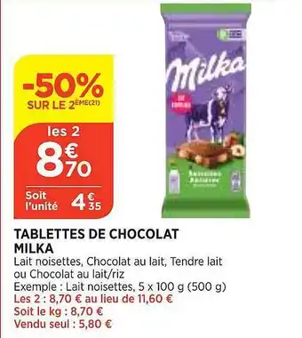 Tablettes de chocolat milka