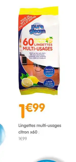 b&m Pure gleam lingettes multi-usages citron x60 offre