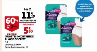 Auchan Culottes incontinence always discreet offre