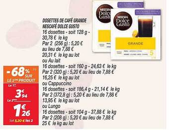 Netto Dosettes de café grande nescafé dolce gusto offre