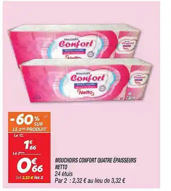 Netto Mouchoirs confort quatre épaisseurs netto offre