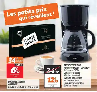 Cafetière filtre 750ml livoo