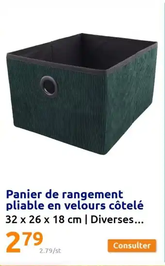 Action Panier de rangement pliable en velours côtelé offre