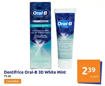 Action ORAL-B dentifrice oral-b 3D white mint offre