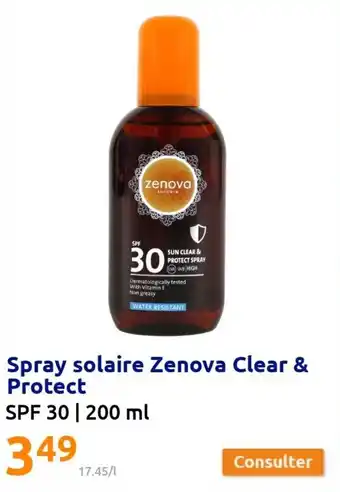 Action Spray solaire zenova clear & protect offre