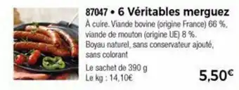Thiriet 6 Véritables merguez offre