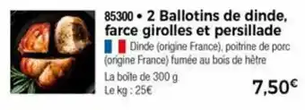 2 Ballotins de dinde, farce girolles et persillade