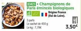 Thiriet Champignons de paris émincés biologiques offre