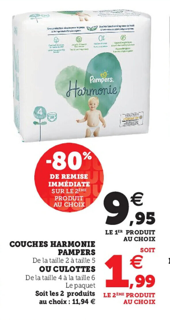 Promo PAMPERS couches harmonie chez Super U